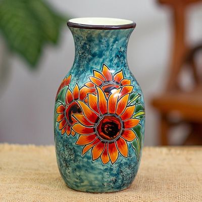 Alternate image for Unique Hand Painted Sunflower Themed Vase Sunflower Brilliance