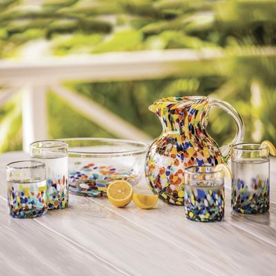 Alternate image for Handblown Recycled Glass Tumbler Drinkware Set of 6 Confetti Festival