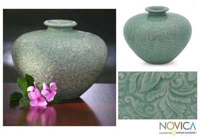 Alternate image for Hand Made Celadon Ceramic Vase Green Beauty