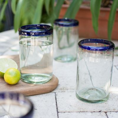 Alternate image for Fair Trade Blue Handblown Glass Tumbler Drinkware Set of 6 Cobalt Classics