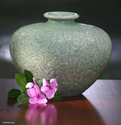 Alternate image for Hand Made Celadon Ceramic Vase Green Beauty