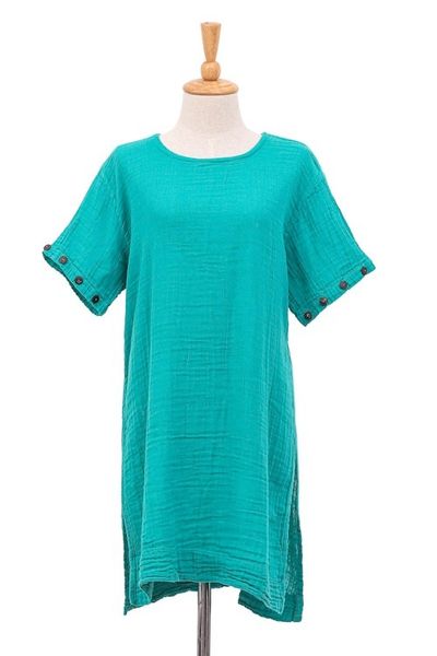 Alternate image for Artisan Crafted Double Gauze Tunic Out of Office in Sea Green