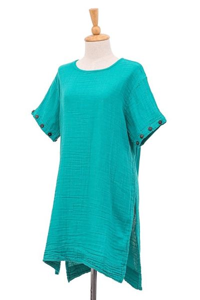 Alternate image for Artisan Crafted Double Gauze Tunic Out of Office in Sea Green