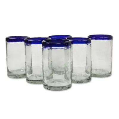 Alternate image for Fair Trade Blue Handblown Glass Tumbler Drinkware Set of 6 Cobalt Classics