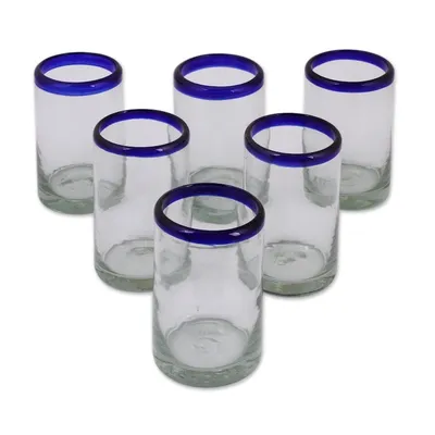 Alternate image for Fair Trade Blue Handblown Glass Tumbler Drinkware Set of 6 Cobalt Classics