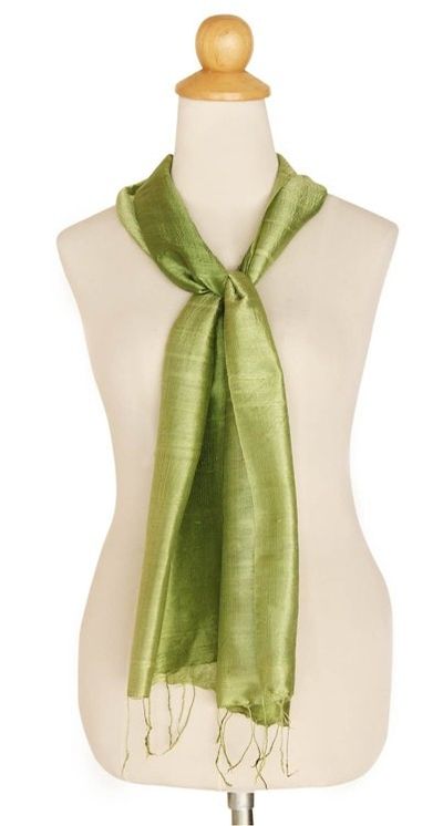 Alternate image for Handwoven Silk Scarf in Green from Thailand Jade Duality