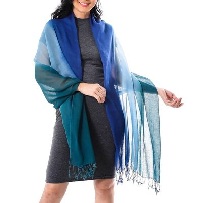 Alternate image for Ombre Cotton Shawl in Blue from Thailand Cool Night