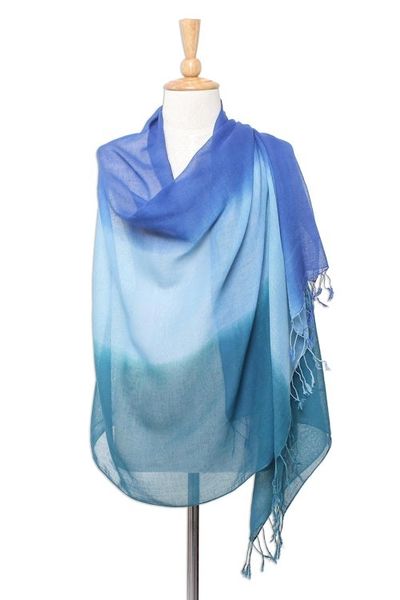 Alternate image for Ombre Cotton Shawl in Blue from Thailand Cool Night