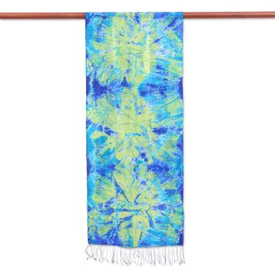 Alternate image for Fringed Tie-Dyed Silk Scarf Smiling Sea