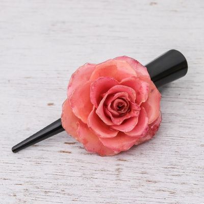 Alternate image for Natural Pink Sweetheart Rose Hair Clip from Thailand Pink Sweetheart