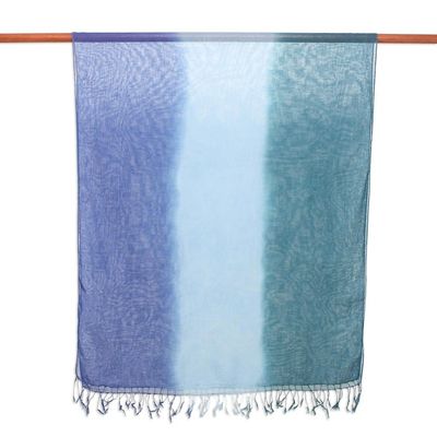 Alternate image for Ombre Cotton Shawl in Blue from Thailand Cool Night