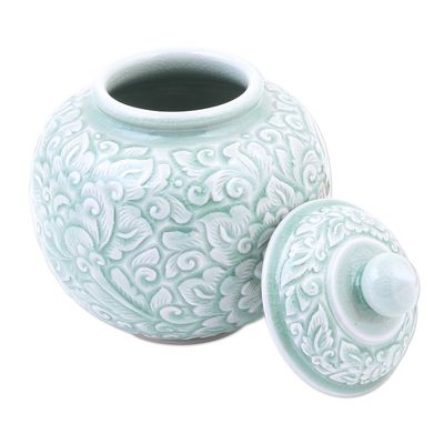 Alternate image for Hand Crafted Celadon Ceramic Floral-Themed Jar Flower Fairy