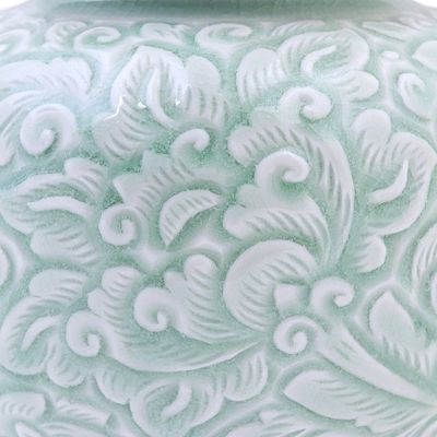 Alternate image for Hand Crafted Celadon Ceramic Floral-Themed Jar Flower Fairy