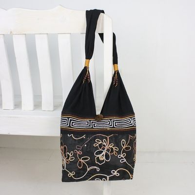 Alternate image for Floral Cotton Shoulder Bag from Thailand Floral Nighttime