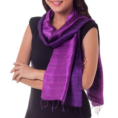 Alternate image for Handmade Purple Silk Scarf from Thailand Violet Duality