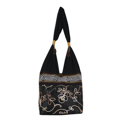 Alternate image for Floral Cotton Shoulder Bag from Thailand Floral Nighttime