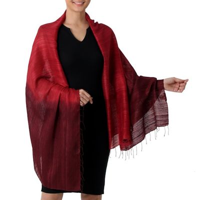 Alternate image for Artisan Crafted 100 Silk Shawl with Fringe from Thailand Red Peony