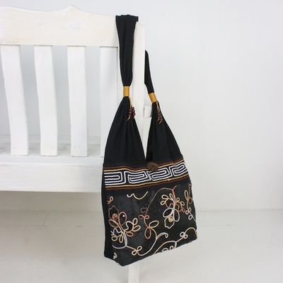 Alternate image for Floral Cotton Shoulder Bag from Thailand Floral Nighttime