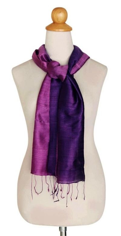 Alternate image for Handmade Purple Silk Scarf from Thailand Violet Duality