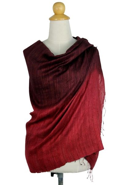 Alternate image for Artisan Crafted 100 Silk Shawl with Fringe from Thailand Red Peony