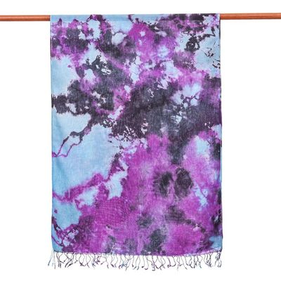 Alternate image for Thai Tie-Dyed Blue and Purple Cotton Scarf Amethyst Sky