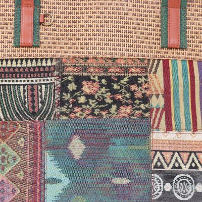 Alternate image for Thai Leather-Accented Cotton Tote Bag Chill Night in Green