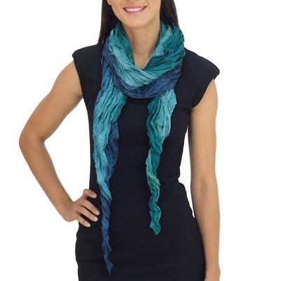 Alternate image for Teal Ombre Crinkled All-Silk Scarf from Thailand Summer Rain