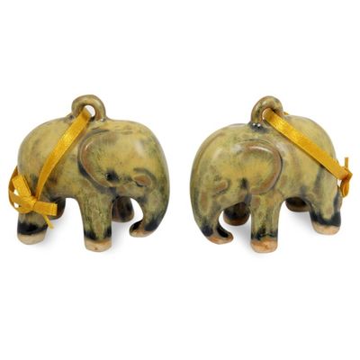Alternate image for Mottled Yellow Celadon Ceramic Ornaments Pair Yellow Elephant