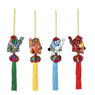 Alternate image for Set of 4 Multicolor Thai Elephant Ornaments Crafted by Hand Happy Lanna Elephants