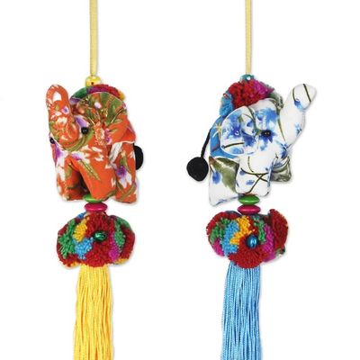 Alternate image for Set of 4 Multicolor Thai Elephant Ornaments Crafted by Hand Happy Lanna Elephants