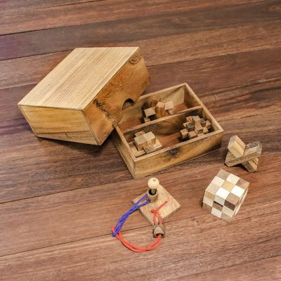 Alternate image for Handmade Set of Six Mini Wooden Puzzles from Thailand Mini Puzzles