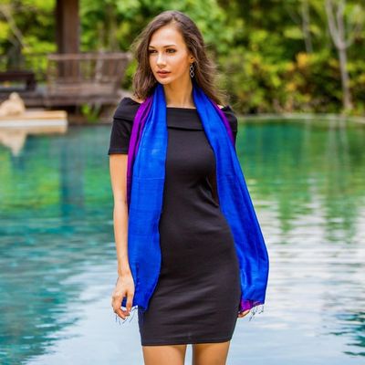 Alternate image for Hand Woven Silk Scarf in Purple and Blue from Thailand Spring Shimmer