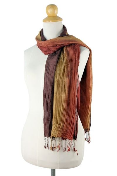 Alternate image for Hand-dyed Silk Scarf from Thailand Golden Brown Transition