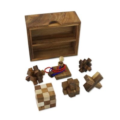 Alternate image for Handmade Set of Six Mini Wooden Puzzles from Thailand Mini Puzzles