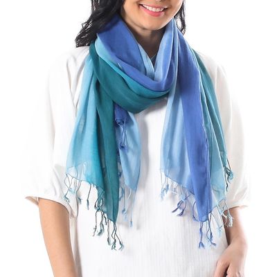 Alternate image for Cotton Wrap Scarves in Blue from Thailand Pair Delightful Breeze in Blue