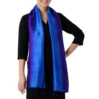 Alternate image for Hand Woven Silk Scarf in Purple and Blue from Thailand Spring Shimmer