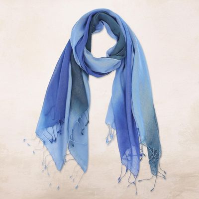 Alternate image for Cotton Wrap Scarves in Blue from Thailand Pair Delightful Breeze in Blue