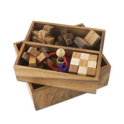 Alternate image for Handmade Set of Six Mini Wooden Puzzles from Thailand Mini Puzzles