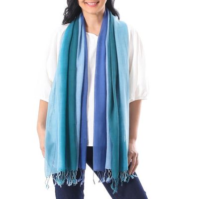 Alternate image for Cotton Wrap Scarves in Blue from Thailand Pair Delightful Breeze in Blue
