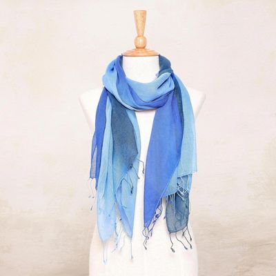 Alternate image for Cotton Wrap Scarves in Blue from Thailand Pair Delightful Breeze in Blue