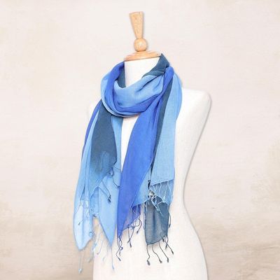Alternate image for Cotton Wrap Scarves in Blue from Thailand Pair Delightful Breeze in Blue