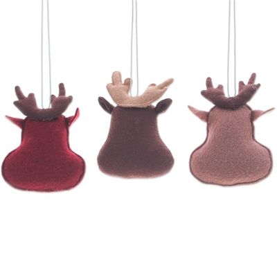 Alternate image for Set of Three Brown and Red Felt Reindeer Ornaments Reindeer Party