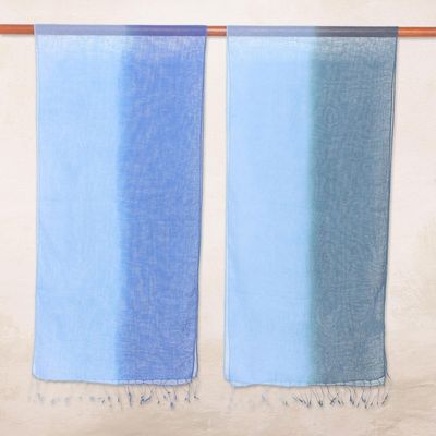 Alternate image for Cotton Wrap Scarves in Blue from Thailand Pair Delightful Breeze in Blue