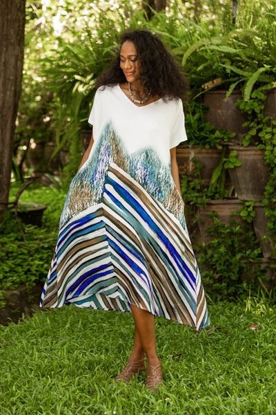 Alternate image for Artisan Crafted Batik Cotton A-Line Dress Windy Blue