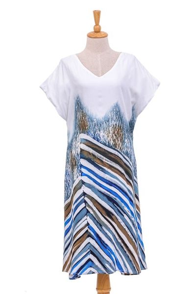 Alternate image for Artisan Crafted Batik Cotton A-Line Dress Windy Blue