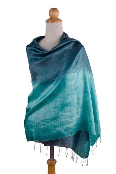 Alternate image for Artisan Crafted Silk Shawl Shimmering Green