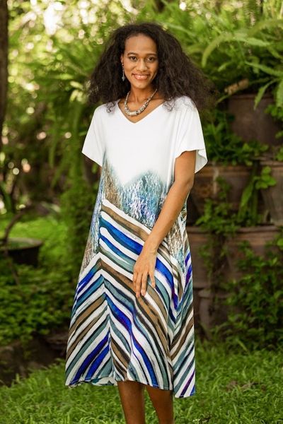 Alternate image for Artisan Crafted Batik Cotton A-Line Dress Windy Blue