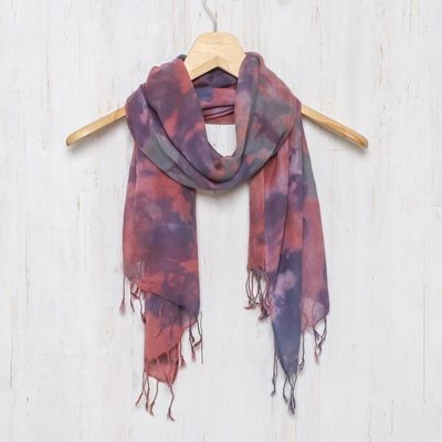 Alternate image for Tied-Dyed Cotton Wrap Scarf in Pink and Purple from Thailand Fantastic Colors