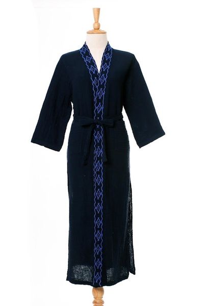 Alternate image for Diamond Embroidered Cotton Robe in Midnight from Thailand Midnight Relaxation