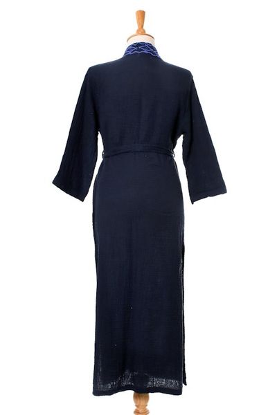 Alternate image for Diamond Embroidered Cotton Robe in Midnight from Thailand Midnight Relaxation